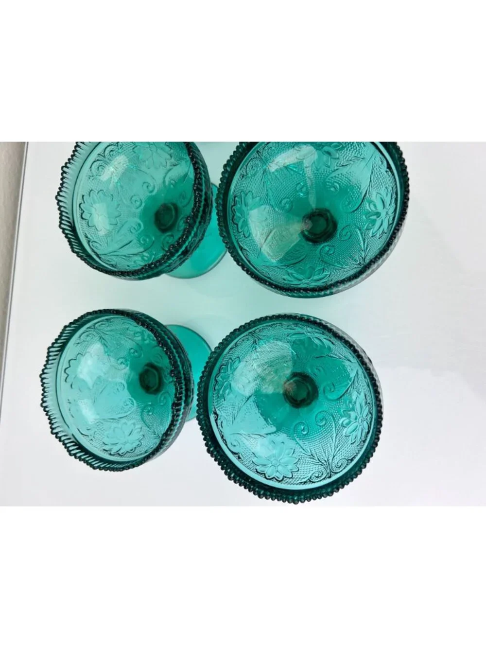 Tiara Indiana Green Glass Spruce Sherbet Compote Pedestal Bowls Cups Set of 6